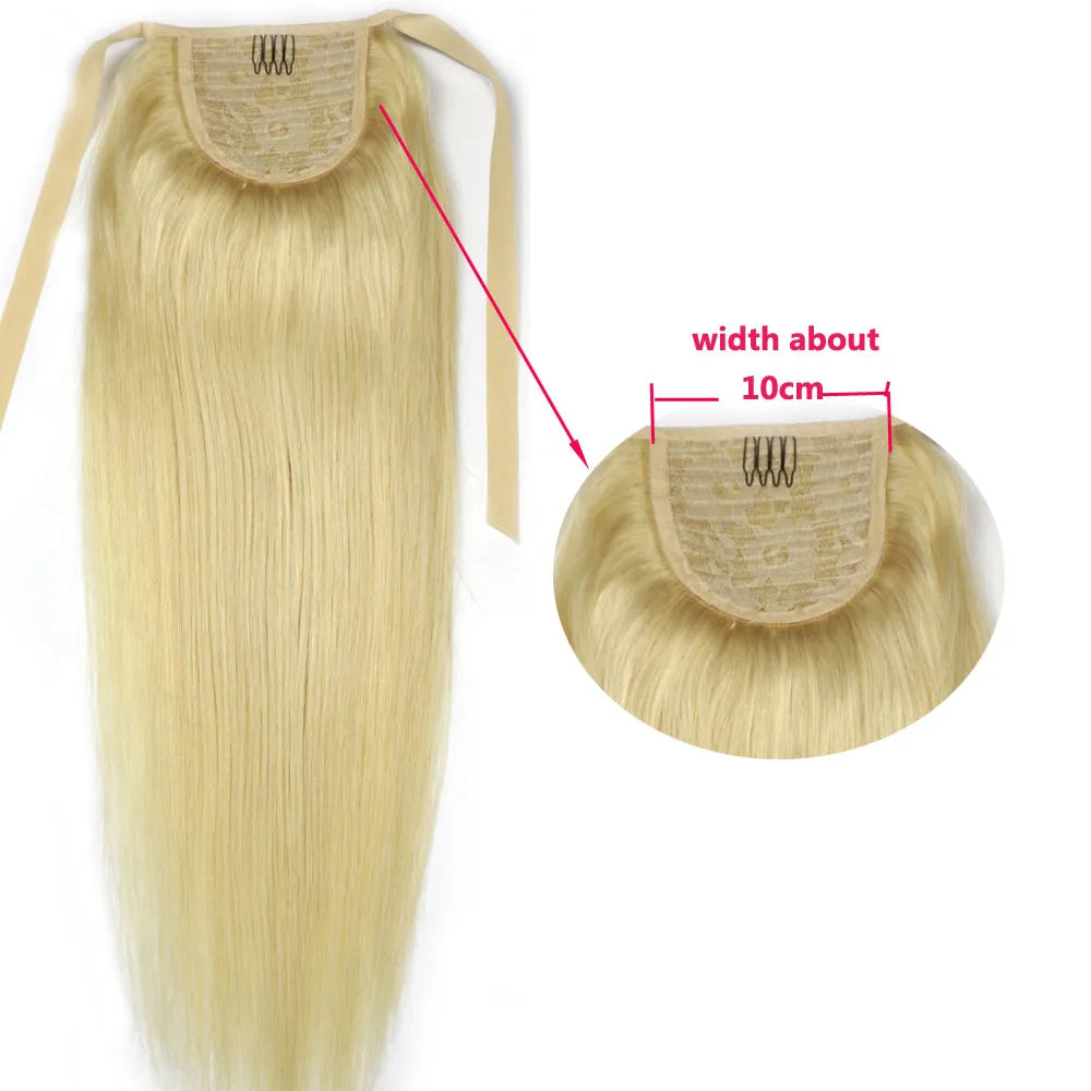 Chocola Brazilian Remy straight ribbon ponytail clip-in, 100% human hair extension, 16–18 inches, 60g