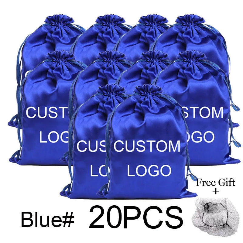 20-piece soft satin wig storage bags for hair extensions, customizable design by HSF Marketplace