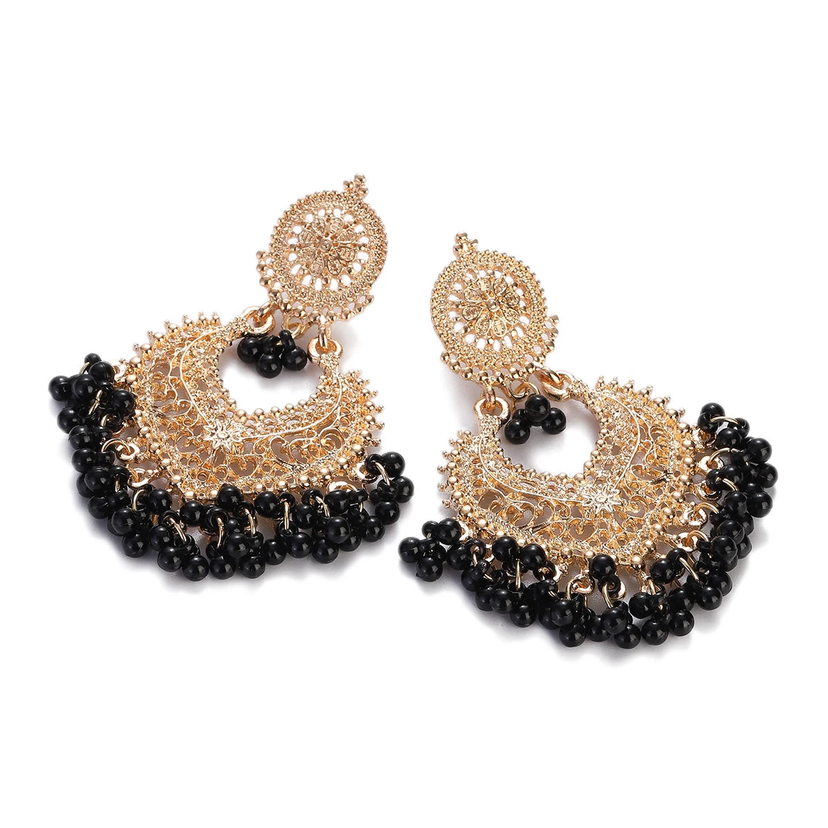 Boho gold heart-shaped flower dangle earrings for women by HSF Marketplace