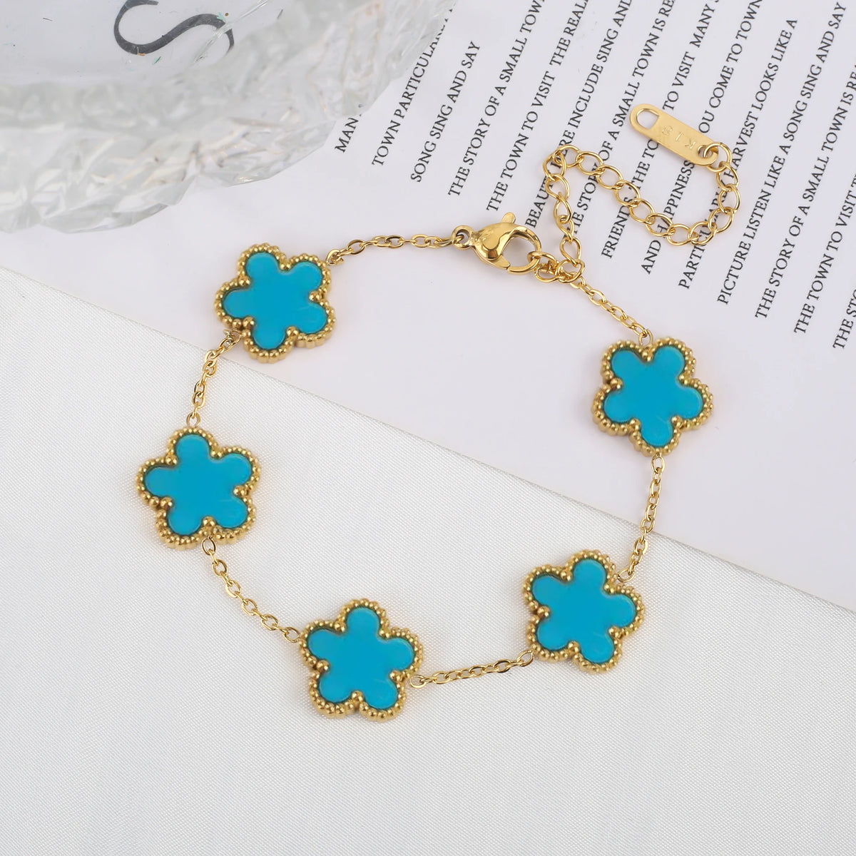 White Black Red Green Shell Five Leaf Flower Stainless Steel Ladies Bracelet Simple for Woman Party Birthday Jewelry Gift Clover