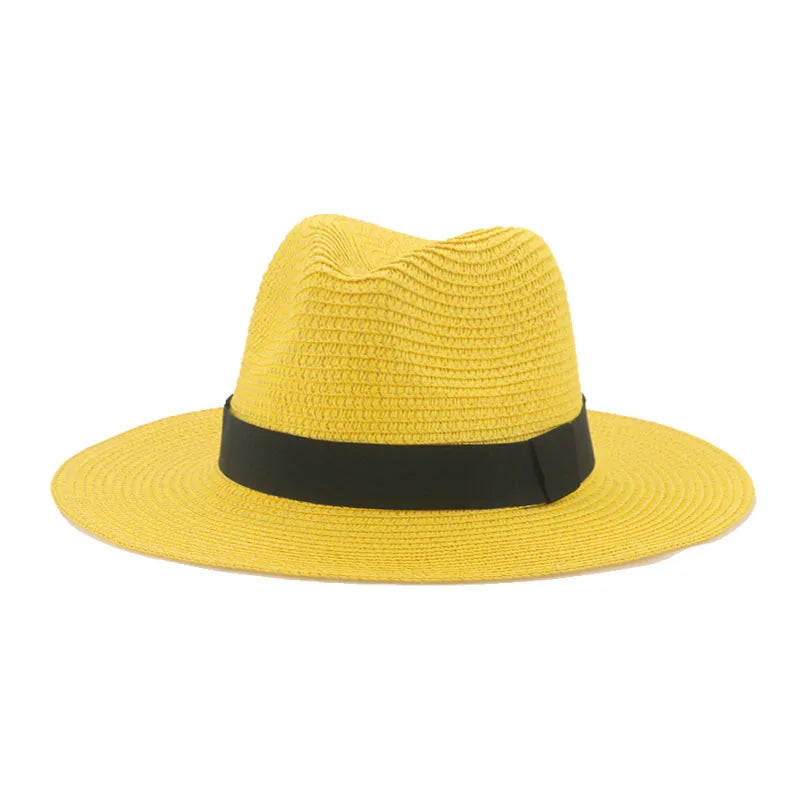 Women's black Panama straw hat with ribbon, HSF Marketplace, spring and summer sun protection