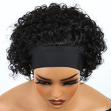 Short curly pixie bob human hair wig, half headband style, Brazilian Remy hair, glueless full machine-made design