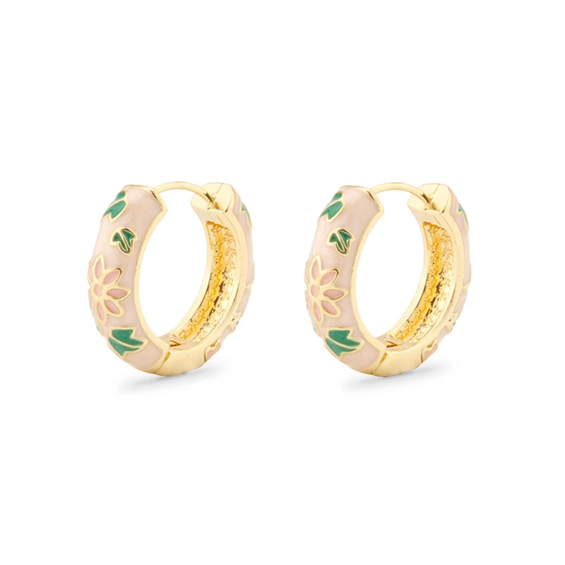Flower cloisonne hoop earrings for women in bohemian style by HSF Marketplace