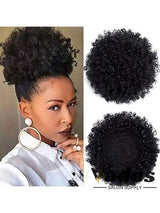 Curly human hair afro kinky puff drawstring ponytail high bun hair piece in 4, 6, or 8 inch lengths