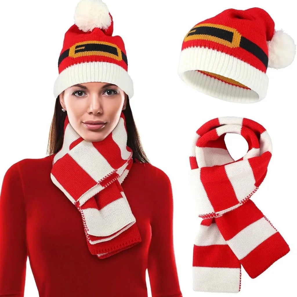 Christmas-themed knitted hat, scarf and glove set by HSF Marketplace for winter warmth