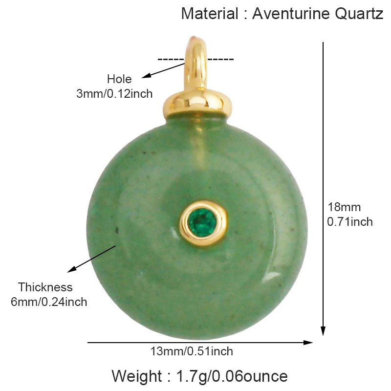 Jewelry charm pendant featuring jade agate, amethyst, amazonite, water grass, and lapis lazuli with 18K gold plating, suitable for necklace making