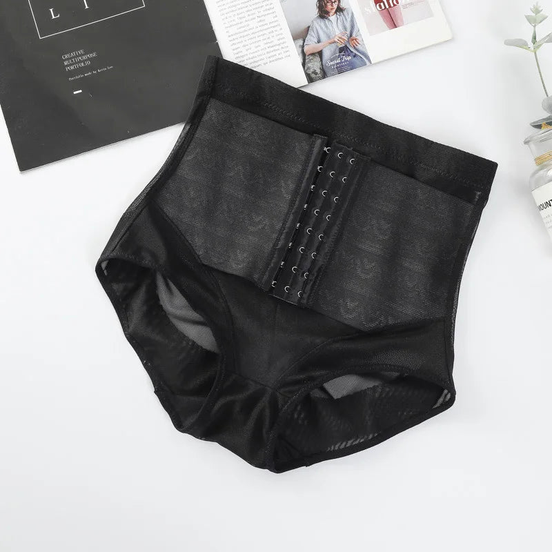 Women's mid-waist body shapewear briefs with butt lifter and flat belly support in beige and black