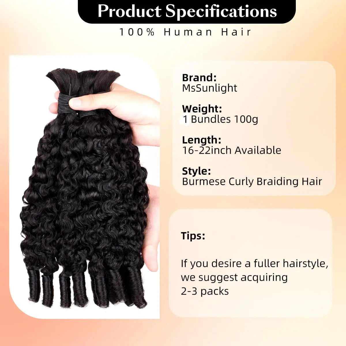 Smilegirl 15A Human Braiding Hair for Boho Braids Burmese Curly Spiral Ends Bulk 100% Unprocessed Virgin Hair 3/4 Bundle 24 26 28 30 Inch
