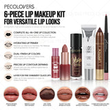 HSF Marketplace 6-piece lip makeup set includes matte lip liner, transparent lip oil, lipstick pen, gloss, red nude lipstick, and cherry lip balm.