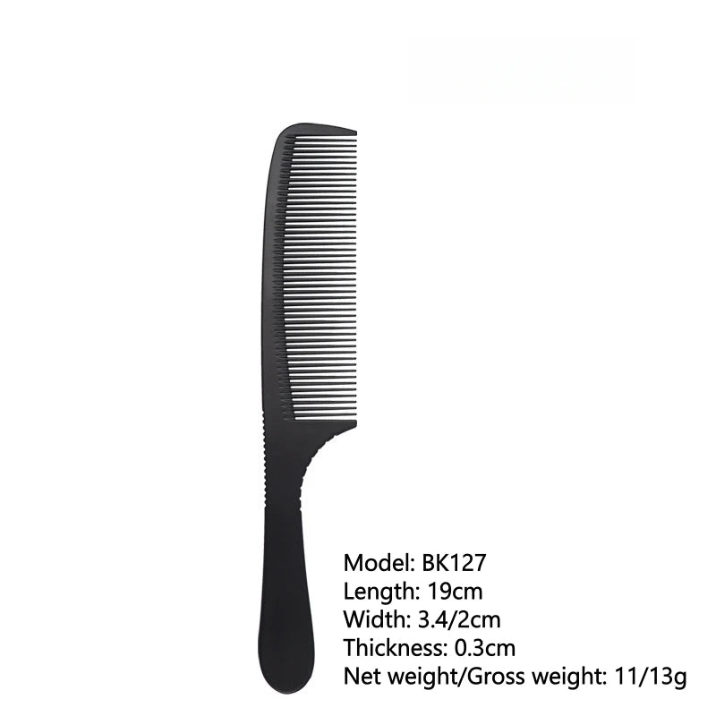 Black carbon professional hairdressing comb with double-sided design, heat resistant, antistatic, ideal for salon barber styling.