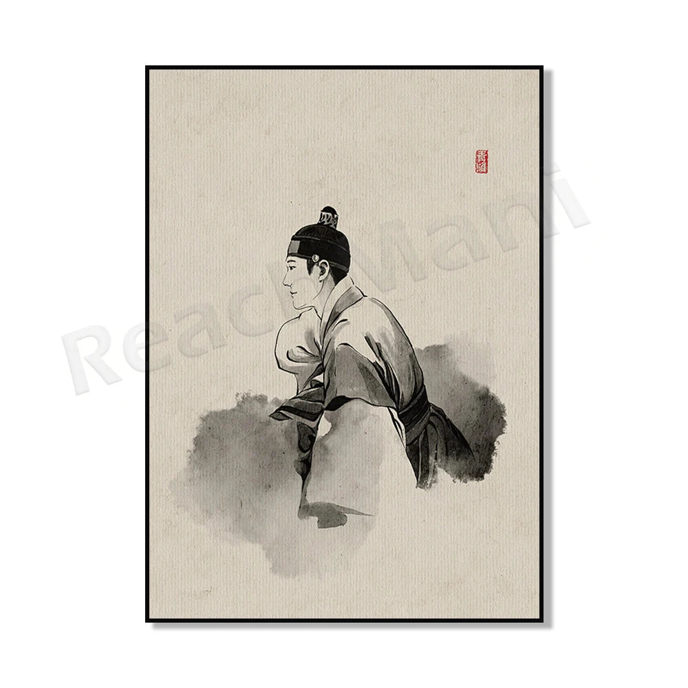 Korean hanbok canvas poster featuring traditional Asian clothing for home decor by HSF Marketplace
