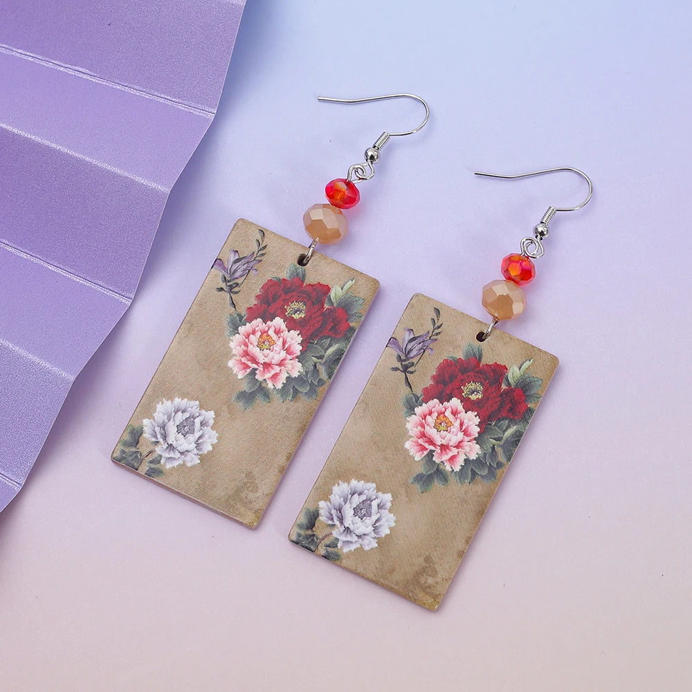 Red brown vintage tree dangle earrings for women by HSF Marketplace