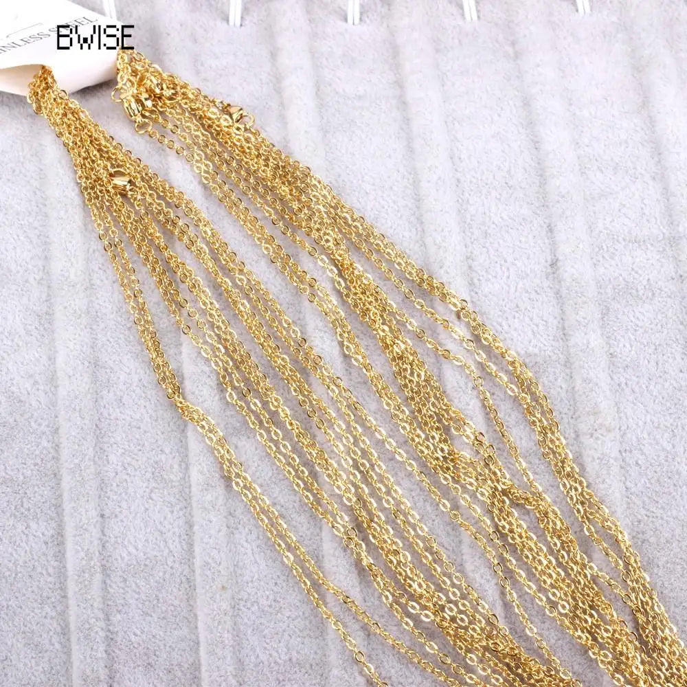 Bwise Stainless Steel Chains Necklace Woman 10pcs/lot Bulk Wholesale DIY Rolo 2mm Chain No Fade Choker For Jewelry Making