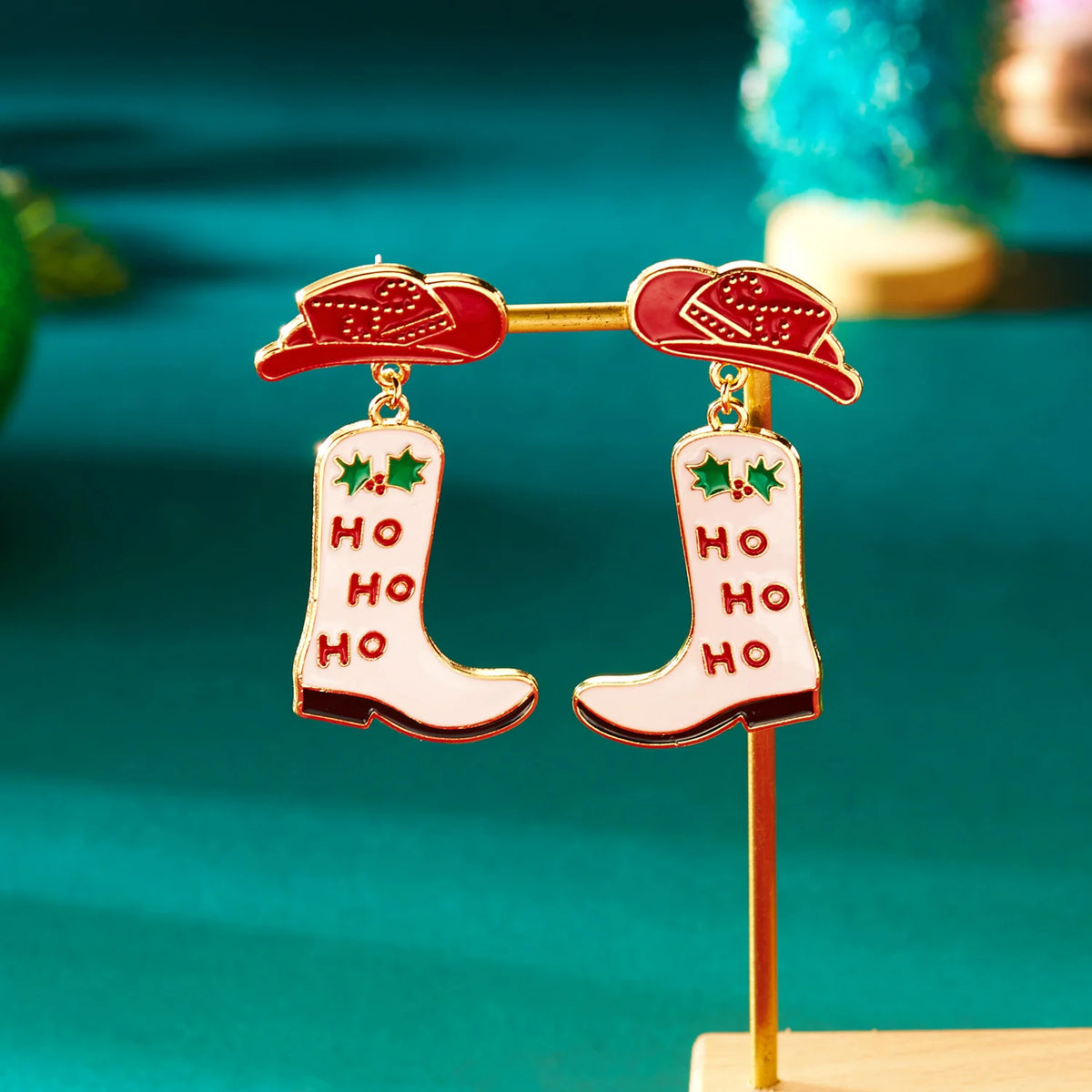 Merry Christmas pearl flower star bell dangle earrings for women by HSF Marketplace