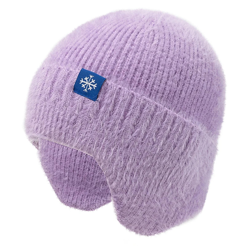 Women's candy-color earflap winter hat, soft faux fur knitted beanie in Kpop streetwear style by HSF Marketplace