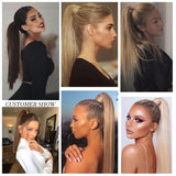 Straight Brazilian Remy human hair wrap-around clip-in ponytail extensions, 200 grams, 18–28 inch
