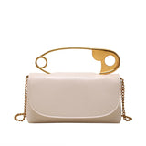 Red retro metal pin design women’s crossbody bag with chain strap, PU leather purse, clutch style handbag for ladies.