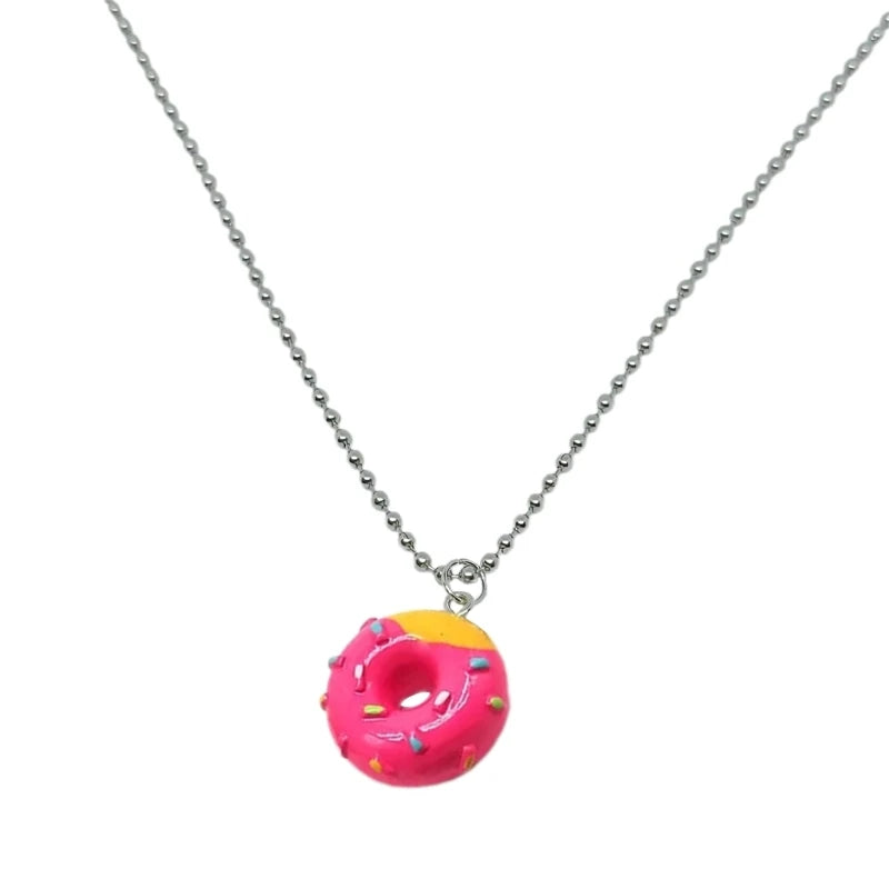 Acrylic mini donut pendant necklace with a funny choker style chain, fashion jewelry by HSF Marketplace.