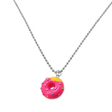 Acrylic mini donut pendant necklace with a funny choker style chain, fashion jewelry by HSF Marketplace.
