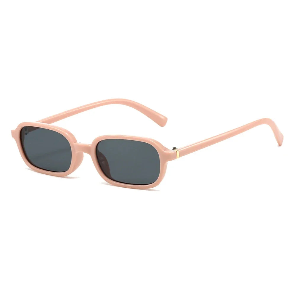 Vintage rectangular sunglasses for men and women with UV400 protection, featuring small square frames and trendy design.