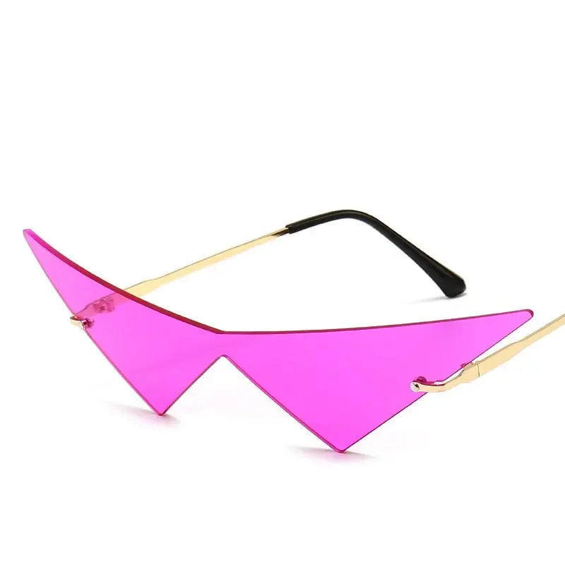 Fashion rimless triangle sunglasses for women by HSF Marketplace, UV400 UV protection, stylish designer shades for 2024.
