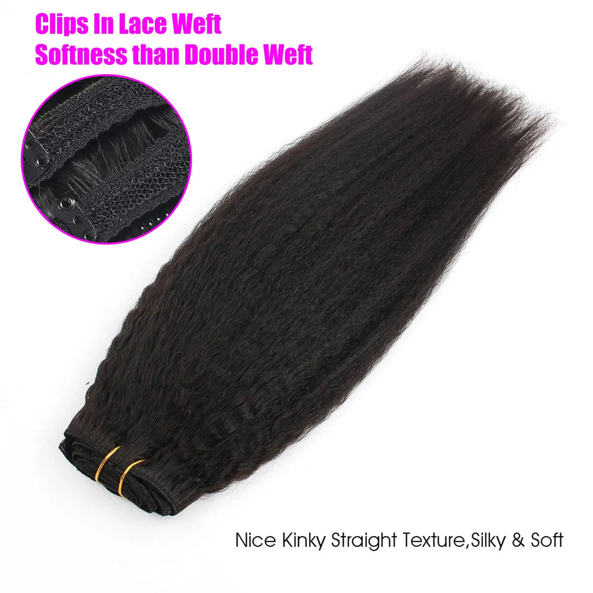16-inch kinky straight real human hair clip-in extensions by HSF Marketplace