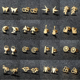 HSF Marketplace simple T bar animal stud earrings, featuring small dove, leaf, dragonfly, and spider designs