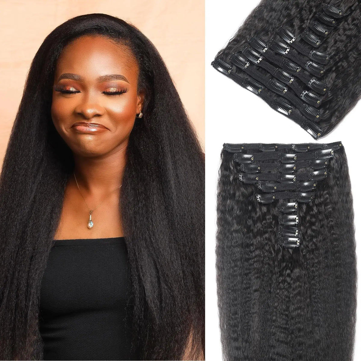16 inch kinky straight clip-in hair extensions made from real human hair by HSF Marketplace