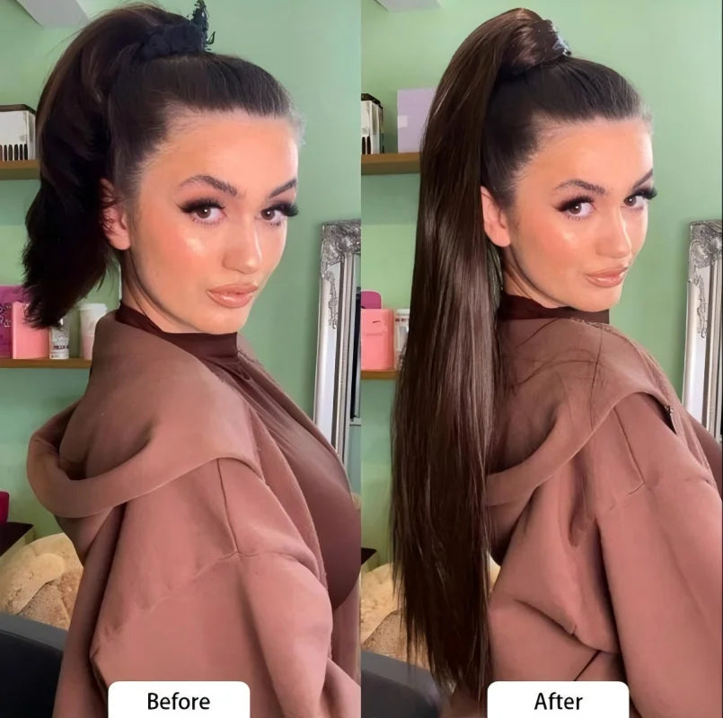 Drawstring Ponytail Extensions Human Hair for Women Long Straight  Natural Black Wrap Around Clip in Ponytail Hair Extension