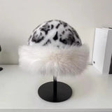 Women's leopard print faux fur fisherman hat, thick winter windproof warm headgear by HSF Marketplace