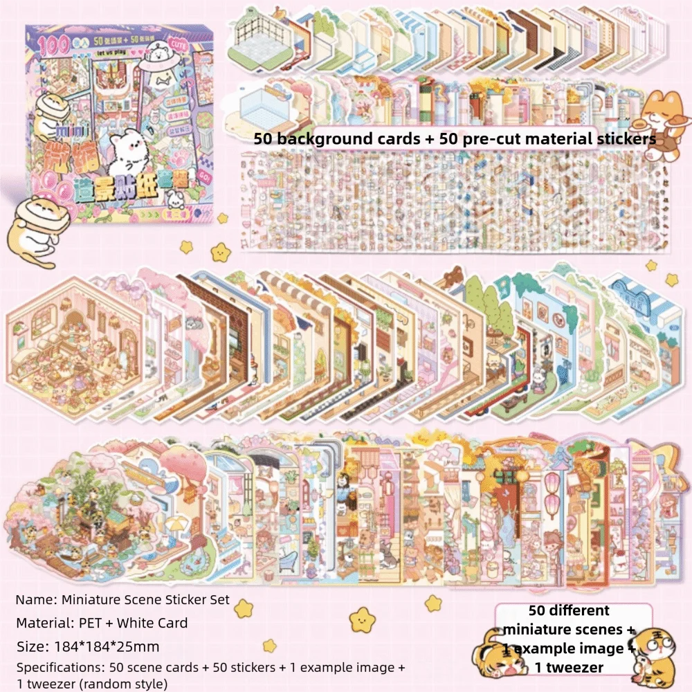 50-in-1 miniature scene landscape stickers for creative DIY projects by HSF Marketplace