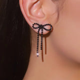Luxury bowknot drop earrings with crystal tassels for women, HSF Marketplace jewelry