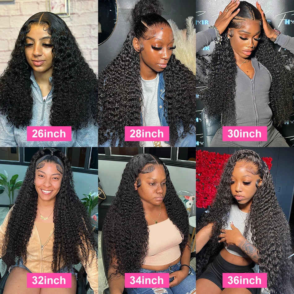 Deep wave 13x6 lace frontal wig with 200 density, human hair, water wave texture, suitable for black women, by HSF Marketplace.