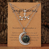 Set of three zodiac moon glow pendant necklaces with birthstone cards, ideal birthday jewelry gift for friends and loved ones.