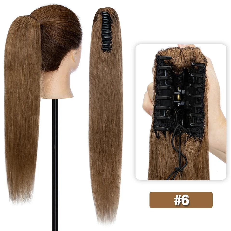 S-noilite straight human hair ponytail extension with claw clip in black, blonde, and brown tones