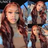 Reddish brown body wave human hair bundles with lace closure for versatile hairstyles