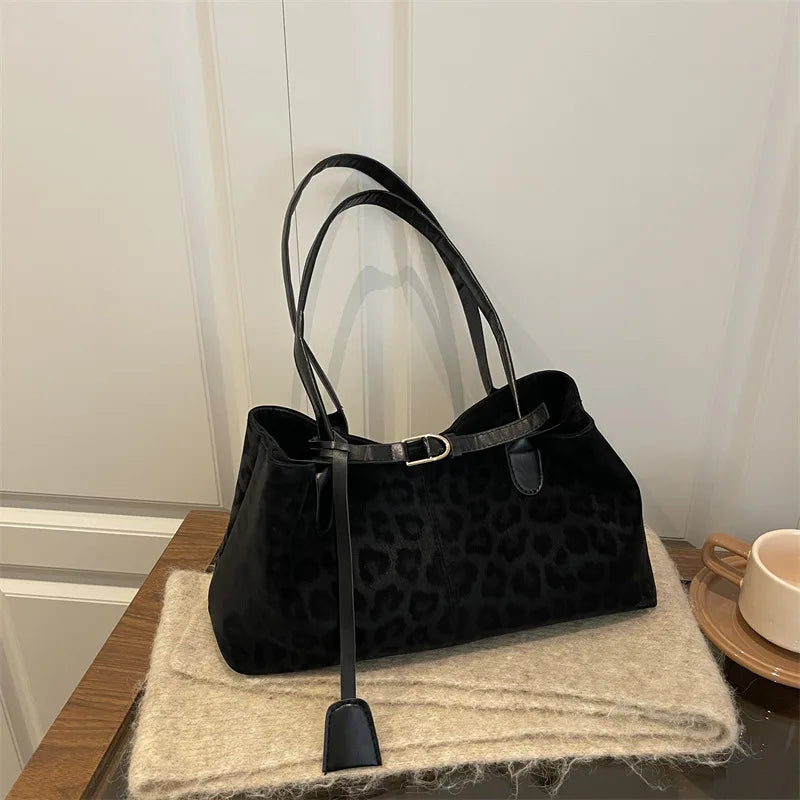 Leopard PU leather shoulder bag for women, trendy tote with spacious design; HSF Marketplace brand