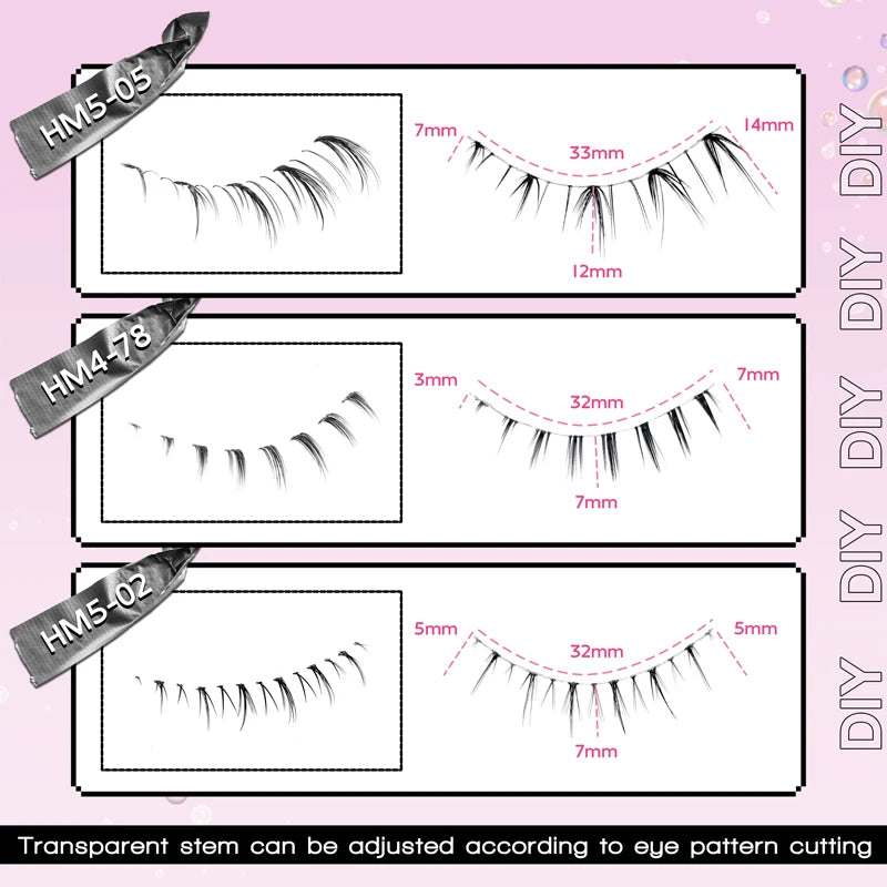 10 pairs of HSF Marketplace false eyelashes with clear bands, wispy manga-style lower lashes, small flame design for eye makeup and cosplay