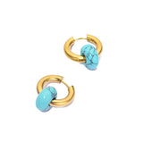 HSF natural stone turquoise round bead hoop earrings, 3mm thick stainless steel jewelry