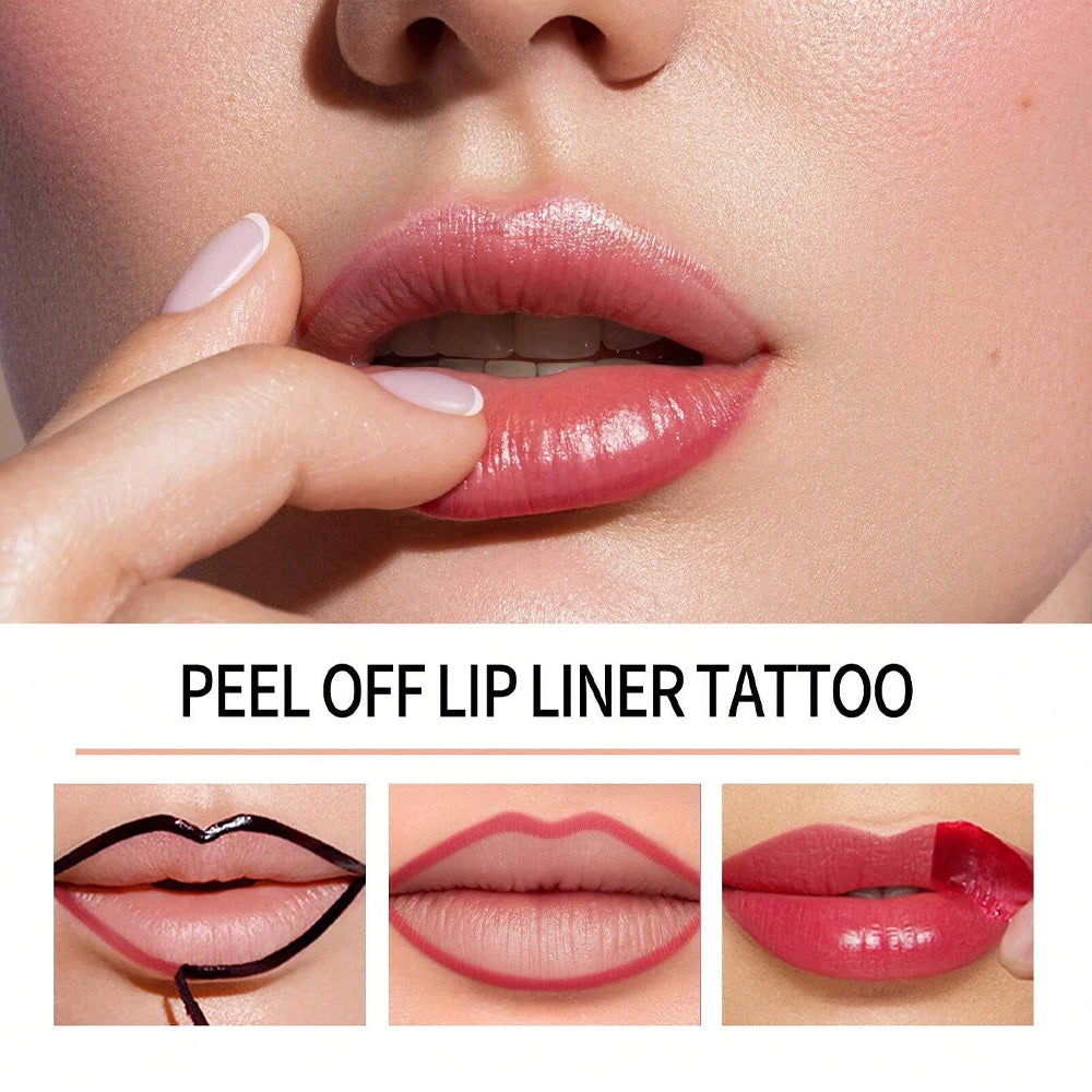 HSF Marketplace waterproof peel-off lip liner and matte lip gloss on lips, showcasing long-lasting, nourishing lip tint and stain for women.
