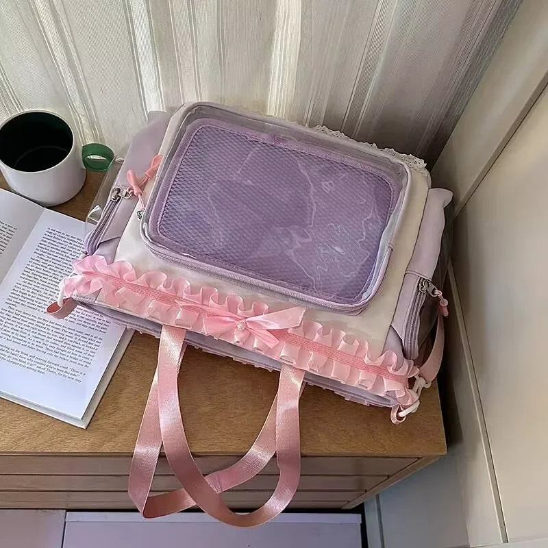 Transparent Japanese Ita Bag by HSF Marketplace featuring a large capacity crossbody tote with cute Y2K lolita style design.
