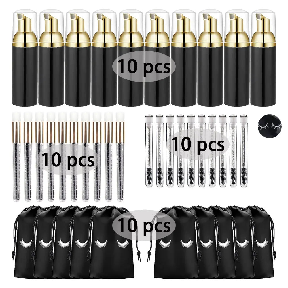 Eyelash Shampoo Cleaning Tools Include 60ML Empty Bottle Foam Dispenser Eyelash Brush Storage Bag Cleaning Nose Brush Eyelash