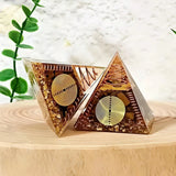 1pc Crystal Pyramid with Tiger Eye Stone Shavings and Circular Patterns, Pyramid Stone Used for Home Desktop Decoration