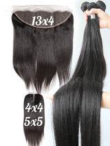Brazilian Human Hair Bundles With Closure Straight Raw 3 4 Bundles With 4x4 5x5 HD Lace Closure Virgin Weave With 13x4 Frontal