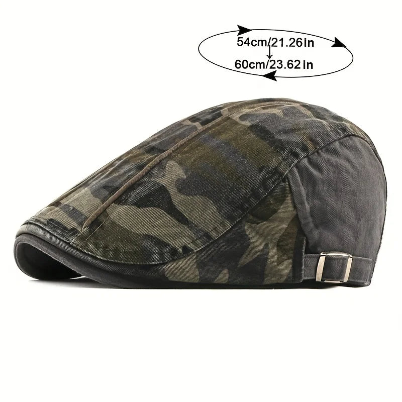 Women's camouflage cotton newsboy flat peaked cap by HSF Marketplace