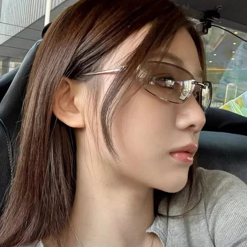 Oval frameless Y2K luxury sunglasses with high-end design and punk style, outdoor retro sunglasses for women by HSF Marketplace