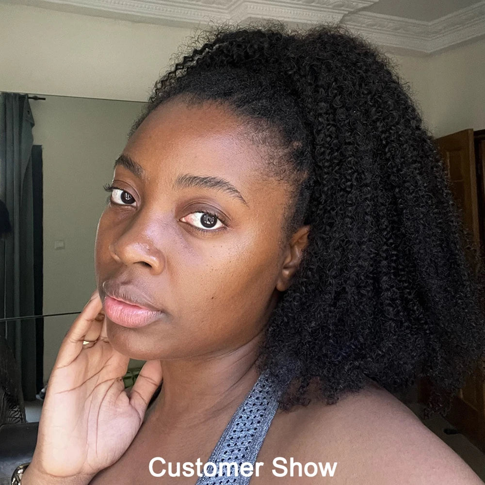 100g Afro Kinky Curly Drawstring Ponytail Human Hair Clip In Extensions Natural Color Pony Tail Brazilian Hair For Women