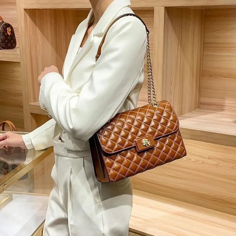 Elegant leather tote bag for women with crossbody strap, premium HSF Marketplace designer handbag with shoulder and messenger styles.
