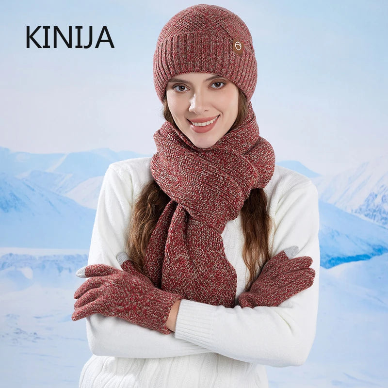 Winter knitted hat, scarf, and gloves set for cold weather protection by HSF Marketplace