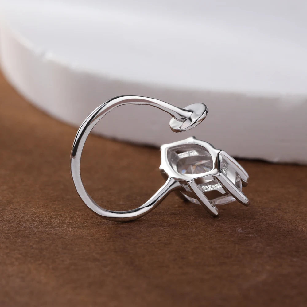 1-carat marquise cut solitaire moissanite open ear cuff in S925 silver, no-piercing design for women